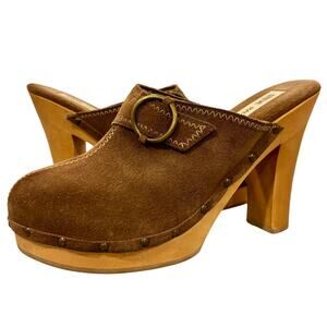 VTG 90s Bark Brown Suede Platform Clogs earth toned woodland Steve Madden,size 9